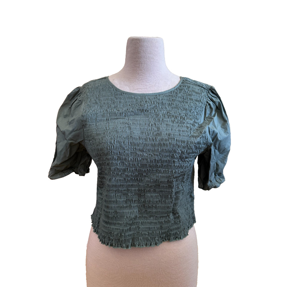 MAUBY Shirred Puff Sleeve Top Green Women's 1XL New with Tags